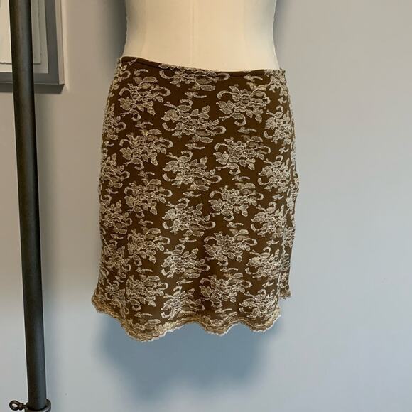 Vintage Deadstock Express Tricot Lace Skirt Brown Mini Short Women’s Medium NEW - Picture 1 of 8